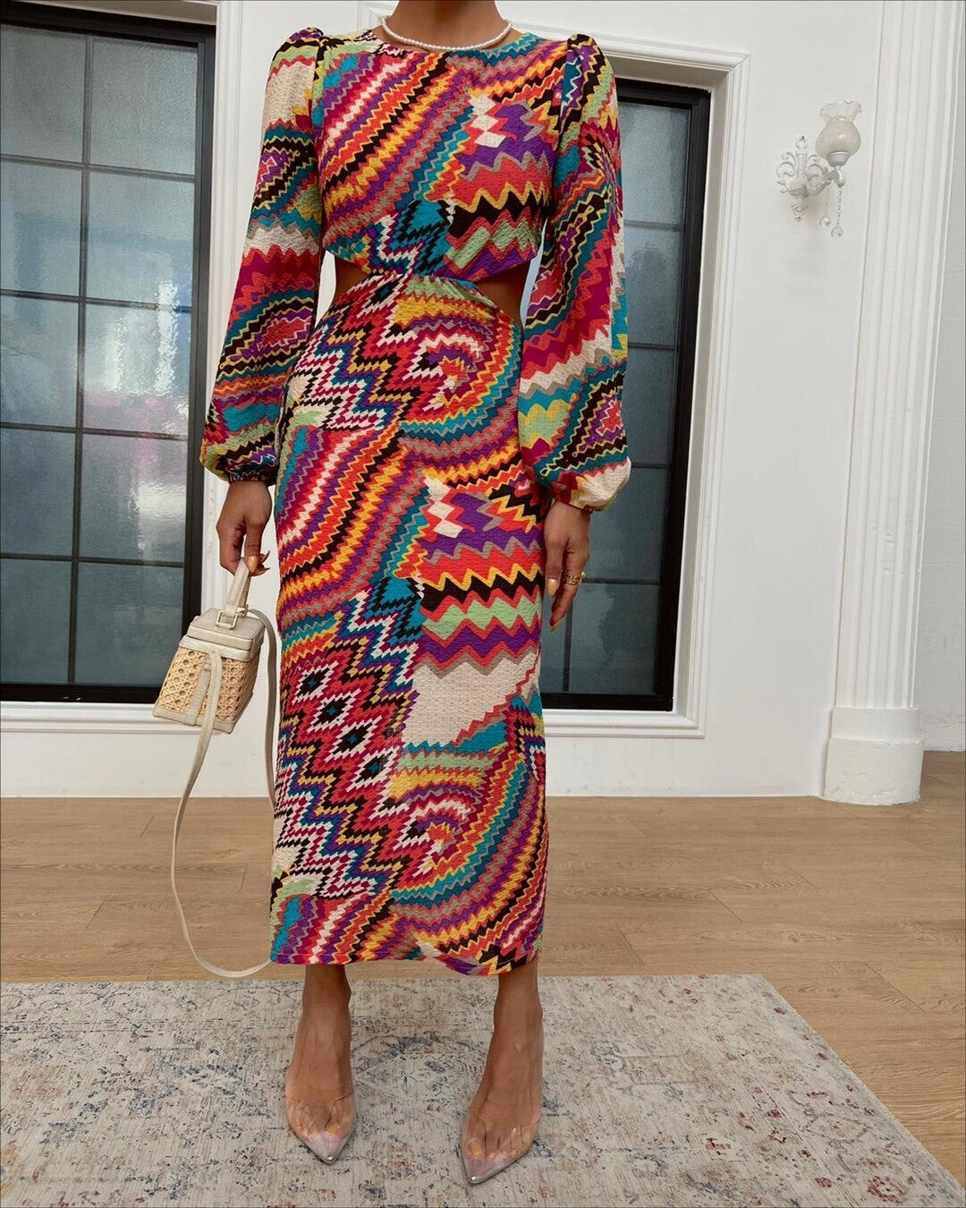patterned dress with cut-outs