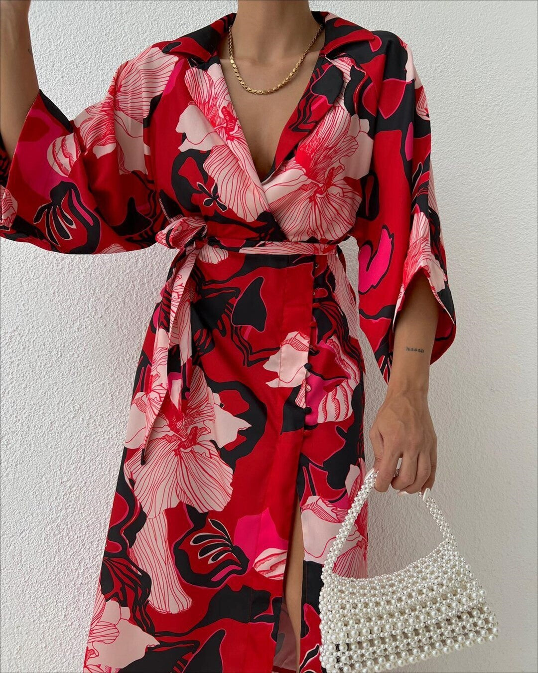 Kleid rot mit Muster