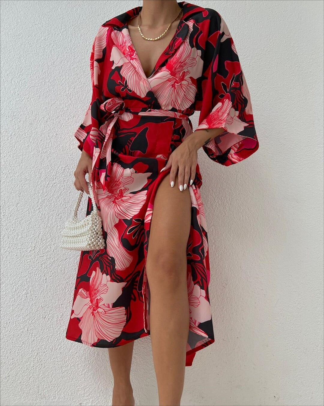 Kleid rot mit Muster