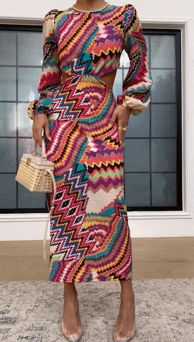 patterned dress with cut-outs