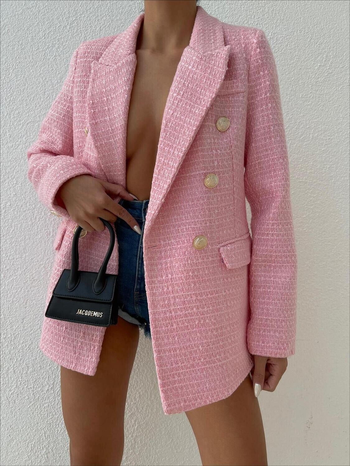 Textured blazer with gold buttons