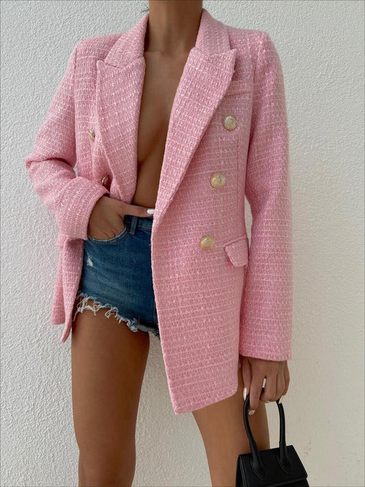 Textured blazer with gold buttons