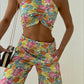 2 piece floral crop top and long pants set