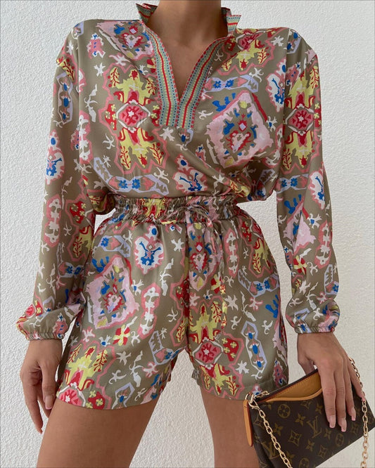 patterned shirt and shorts set