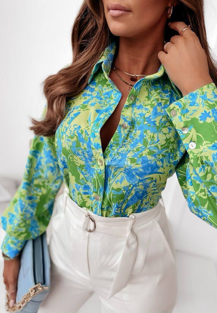 Shirt with pattern green, blue