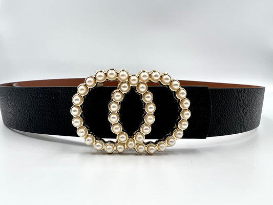 Faux pearl embellished belt